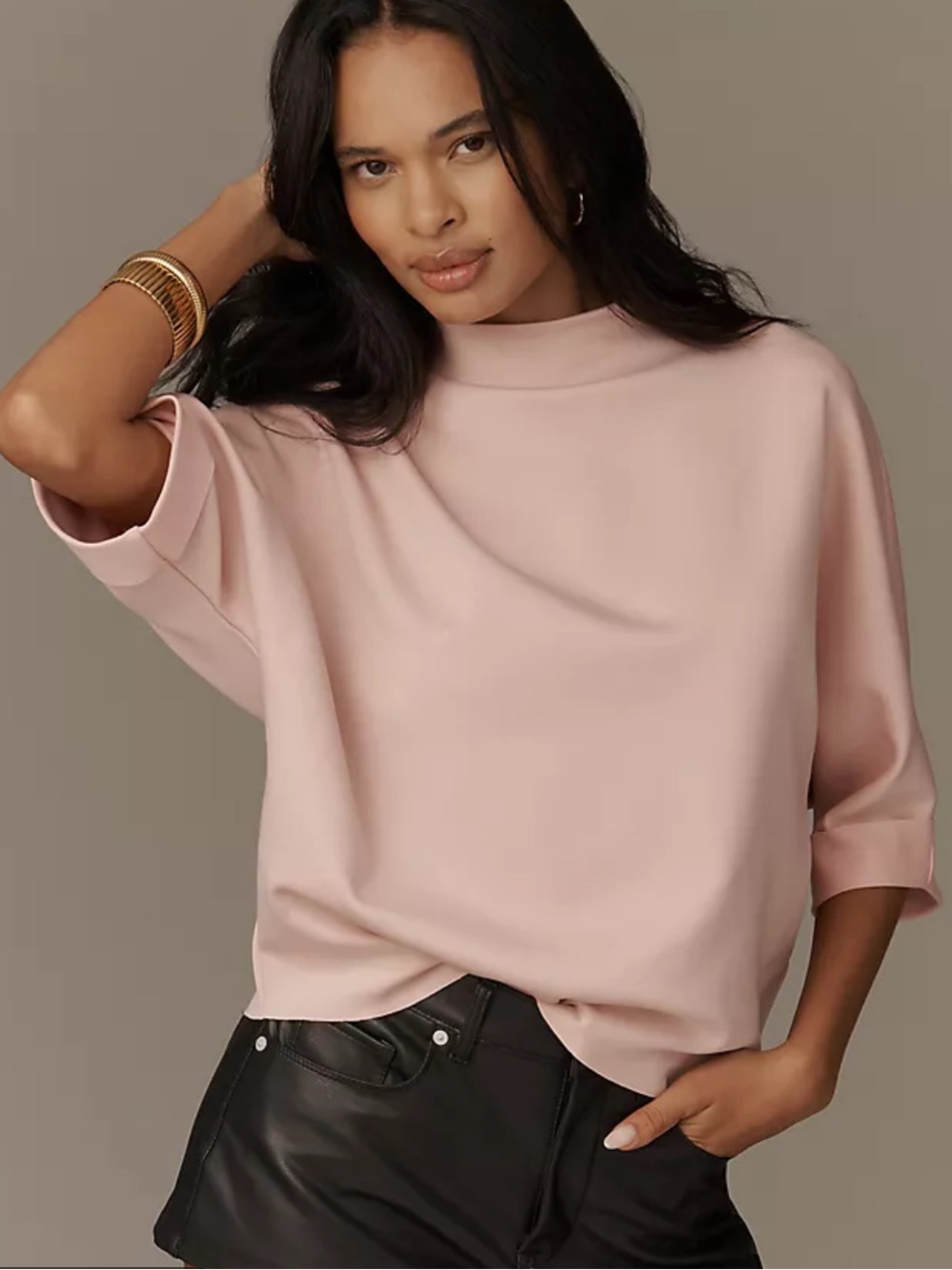 Anthropologie The Whitley Mock-Neck Top Pink Size Small